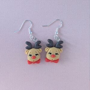 Cute Reindeer Earrings with Red Bow